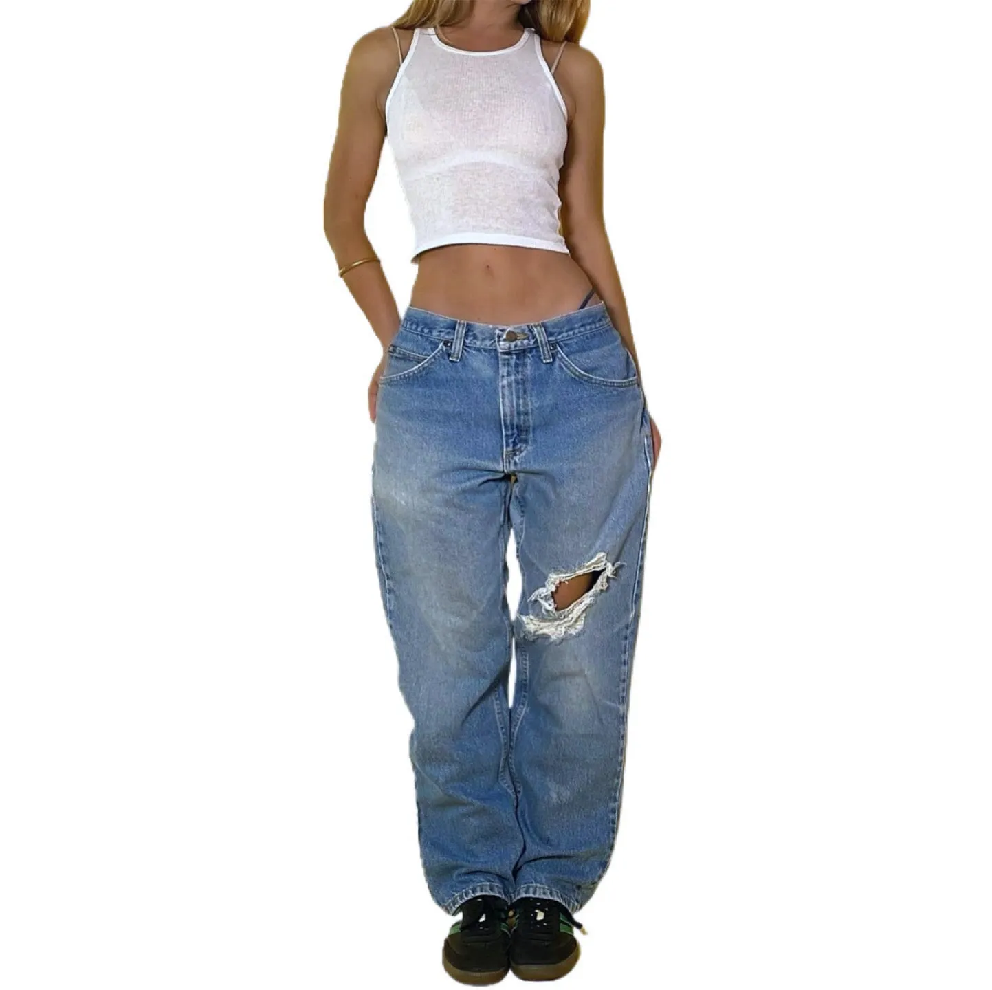 90’s Distressed Light Wash Lee Jeans (L)