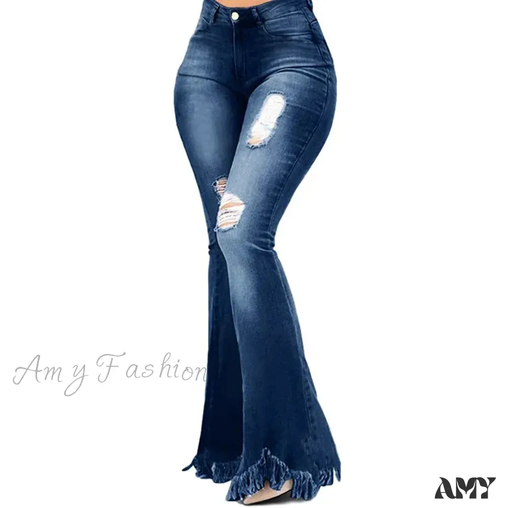 Amy Fashion - Tassel Ripped Skinny Full Length Vintage Denim Jean