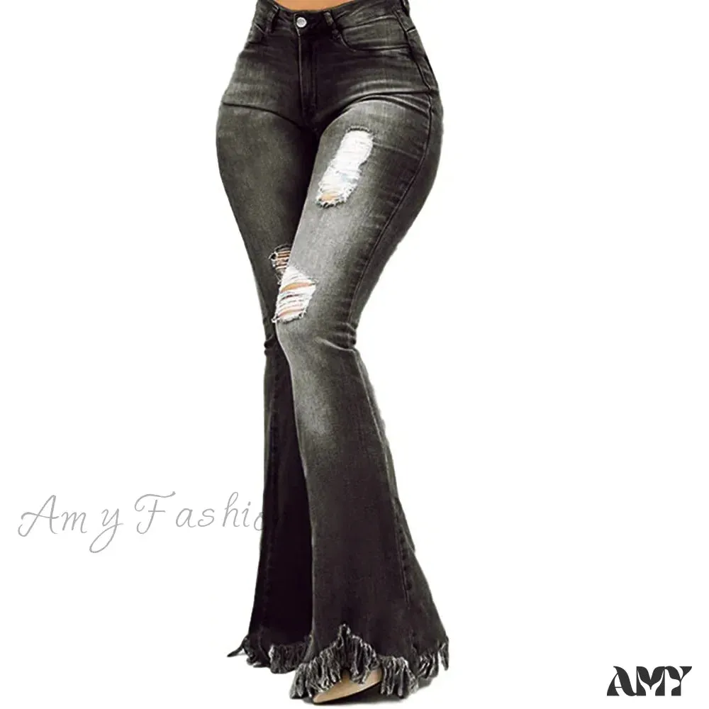 Amy Fashion - Tassel Ripped Skinny Full Length Vintage Denim Jean