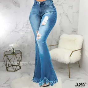 Amy Fashion - Tassel Ripped Skinny Full Length Vintage Denim Jean
