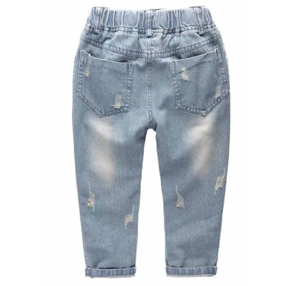 Baby Ripped Holes Elastic Waist Pocket Jeans