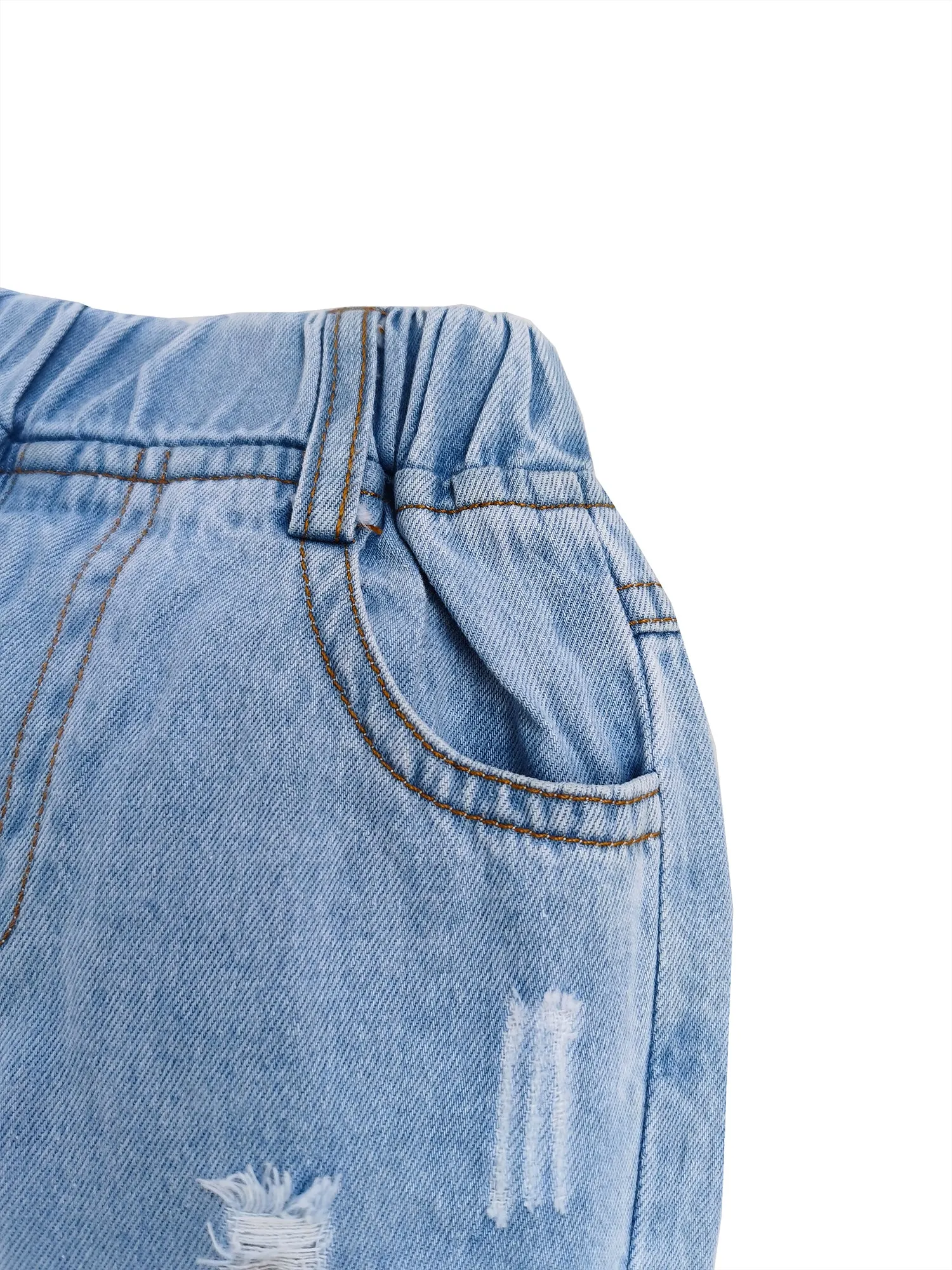 Baby Ripped Holes Elastic Waist Pocket Jeans