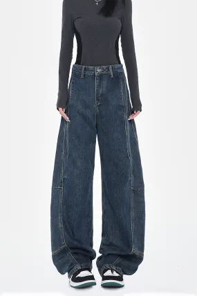 Baggy Low-Rise Wide-Leg Barrel Jeans - Fleece & Unlined