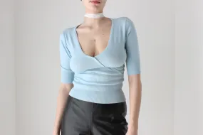 BALLETCORE 90s Pastel Plunge Neck 'Wrap' Knit Top