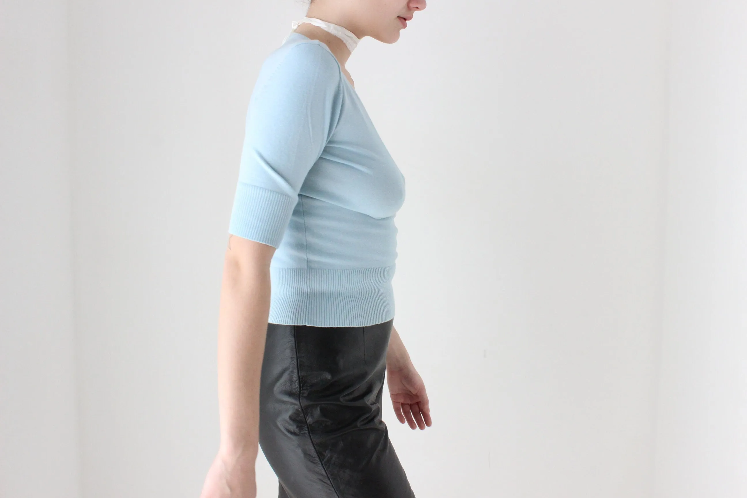 BALLETCORE 90s Pastel Plunge Neck 'Wrap' Knit Top