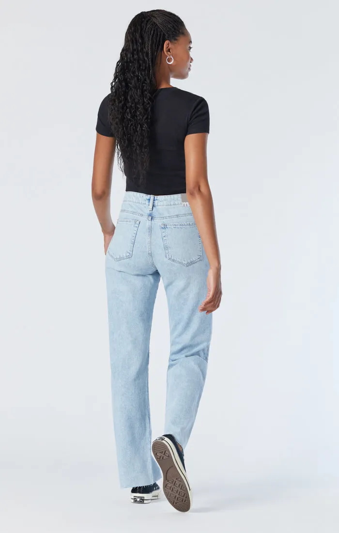 BARCELONA WIDE LEG JEANS IN BLEACHED RIPPED ORGANIC BLUE