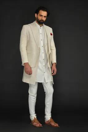 Beige Blazer with Long Bundi Kurta and Churidar