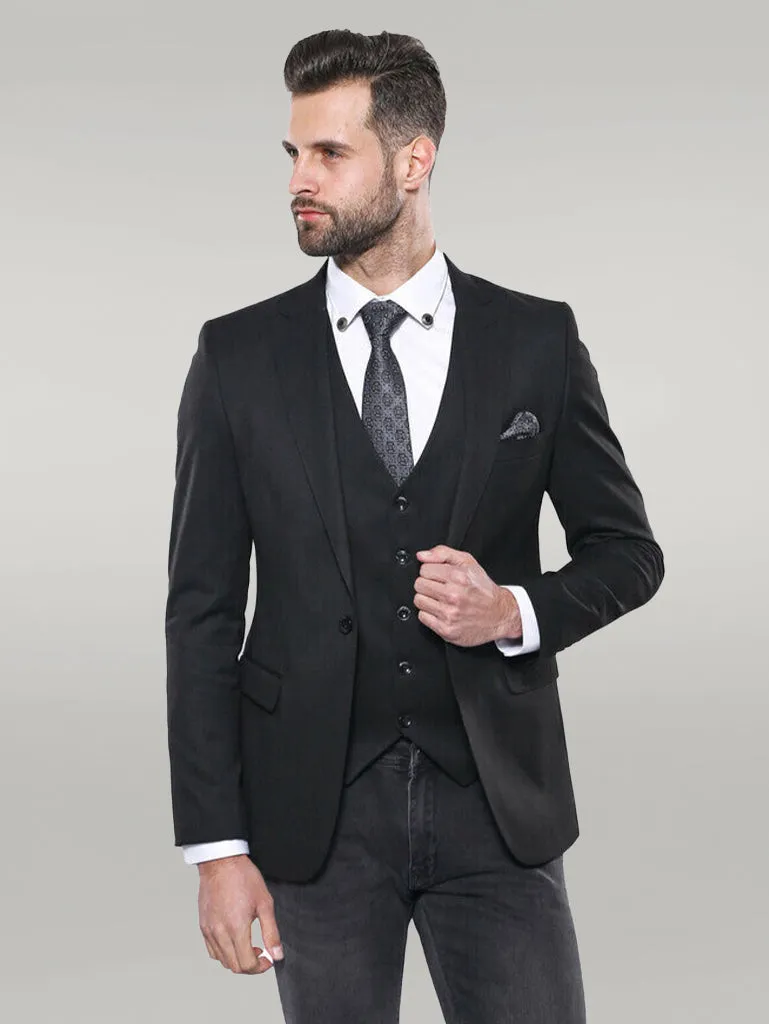 Black Blazer Vest Set - Wessi