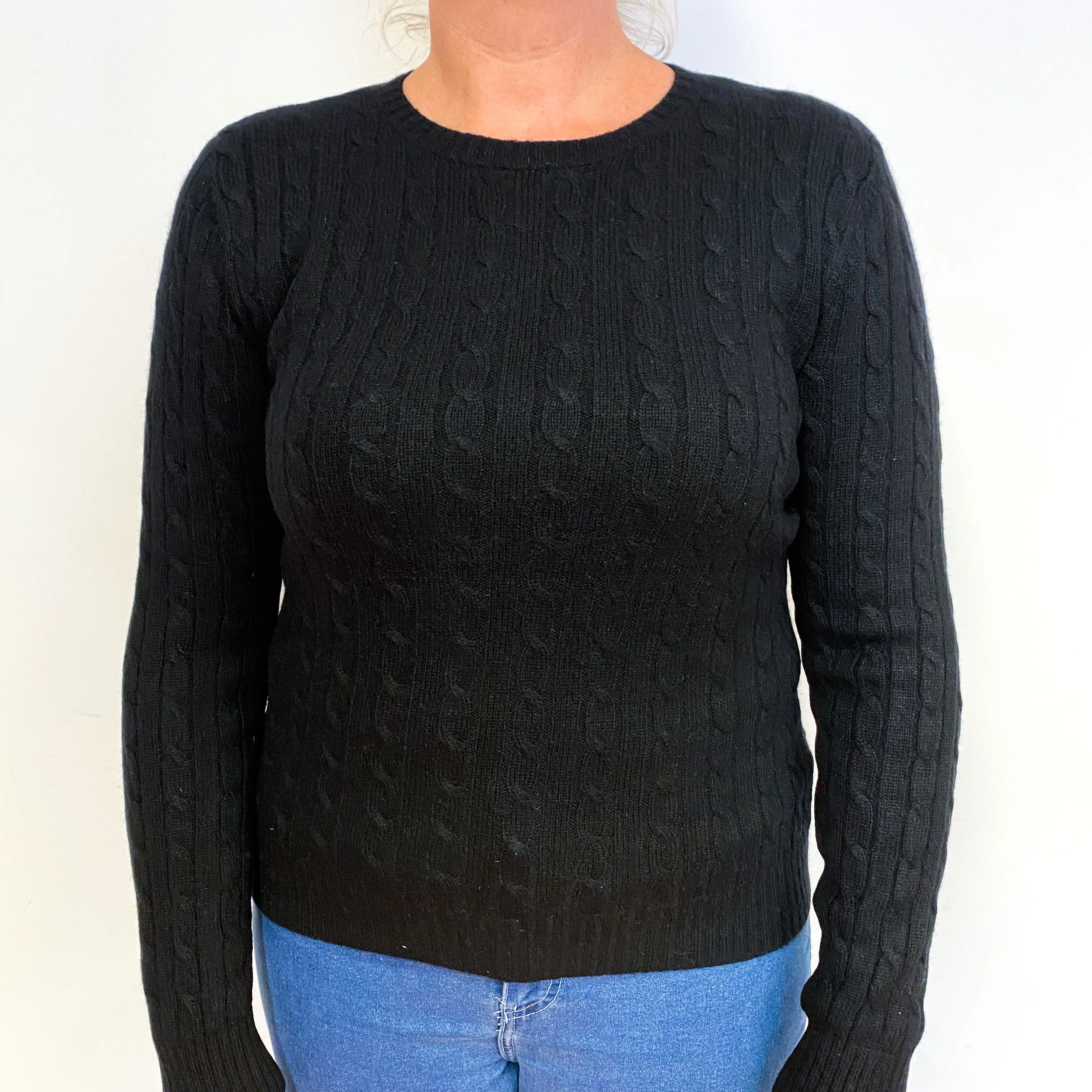 Black Cable Cashmere Crew Neck Jumper Large