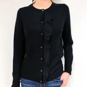 Black Chiffon Trim Cashmere Crew Neck Cardigan Extra Small