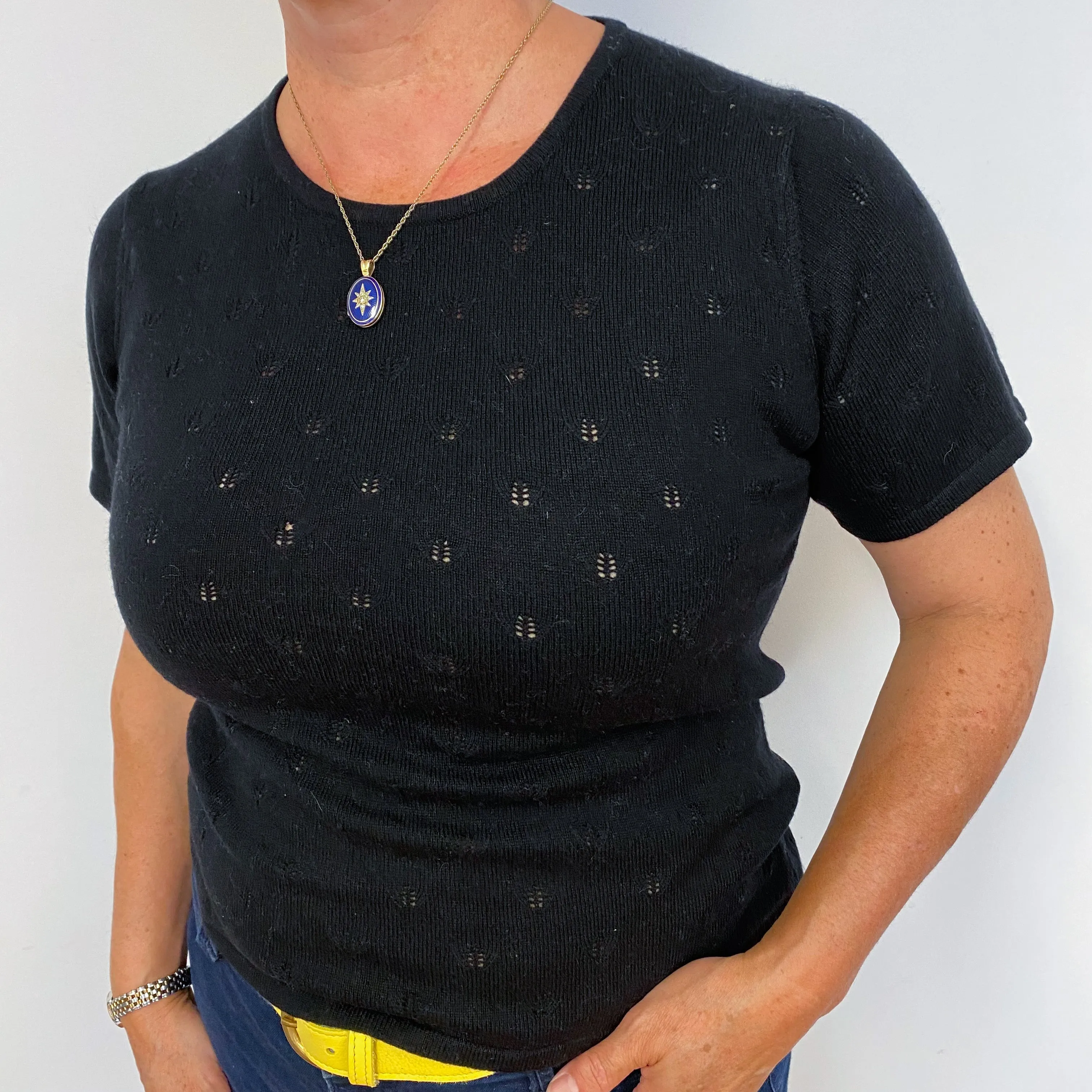 Black Lace Short Sleeved Cashmere Jumper