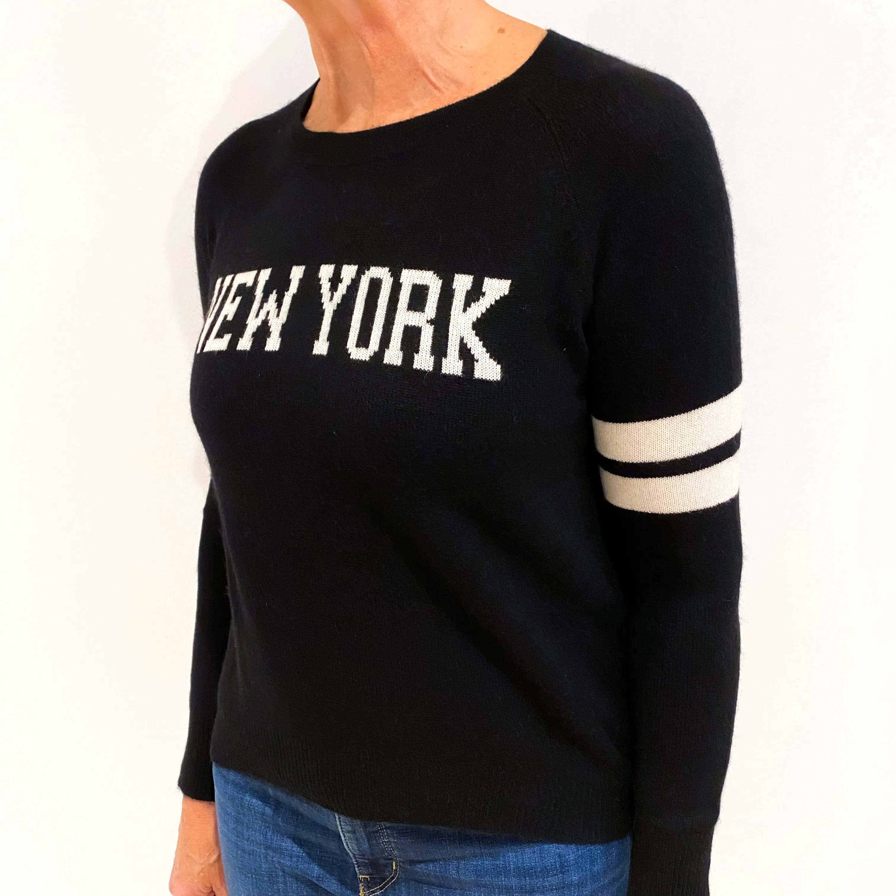 Black ‘New York’ Cashmere Crew Neck Jumper Medium