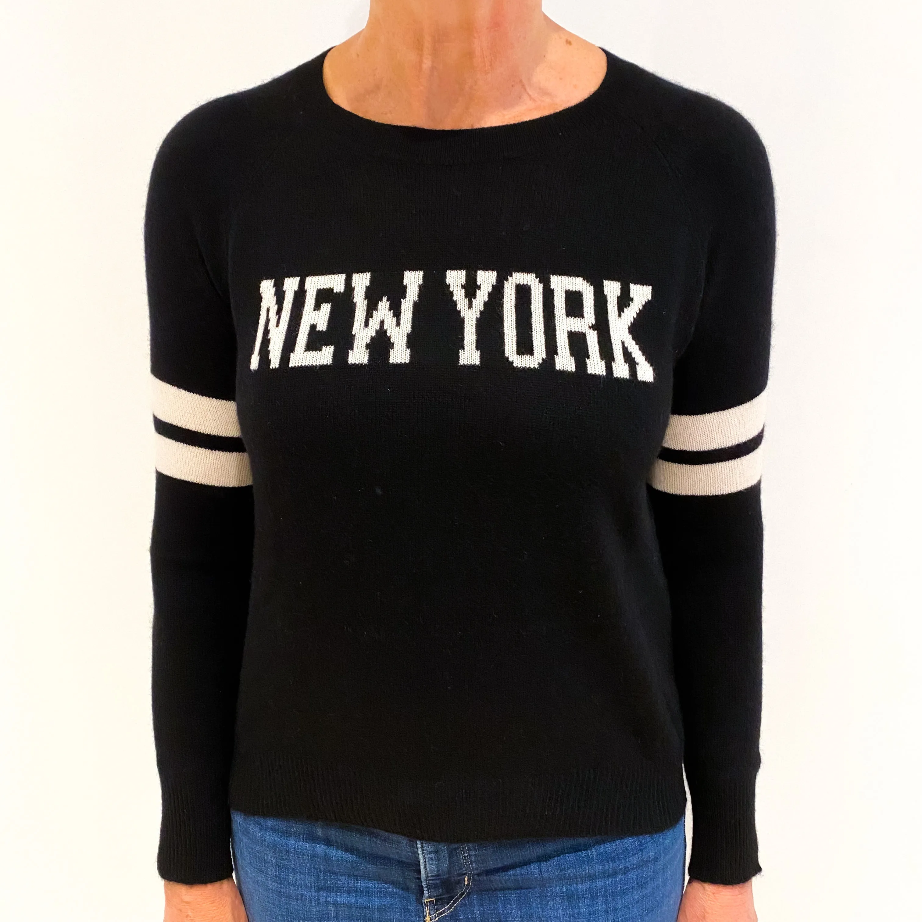 Black ‘New York’ Cashmere Crew Neck Jumper Medium