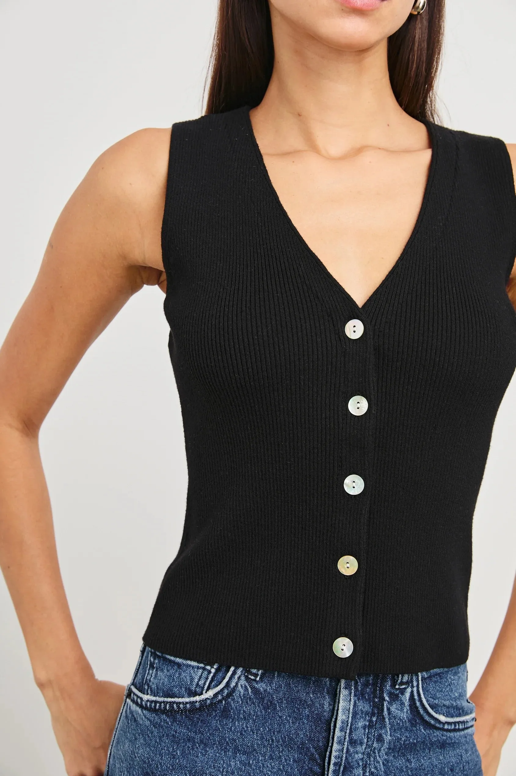 Black Rib Knit Rosa Vest