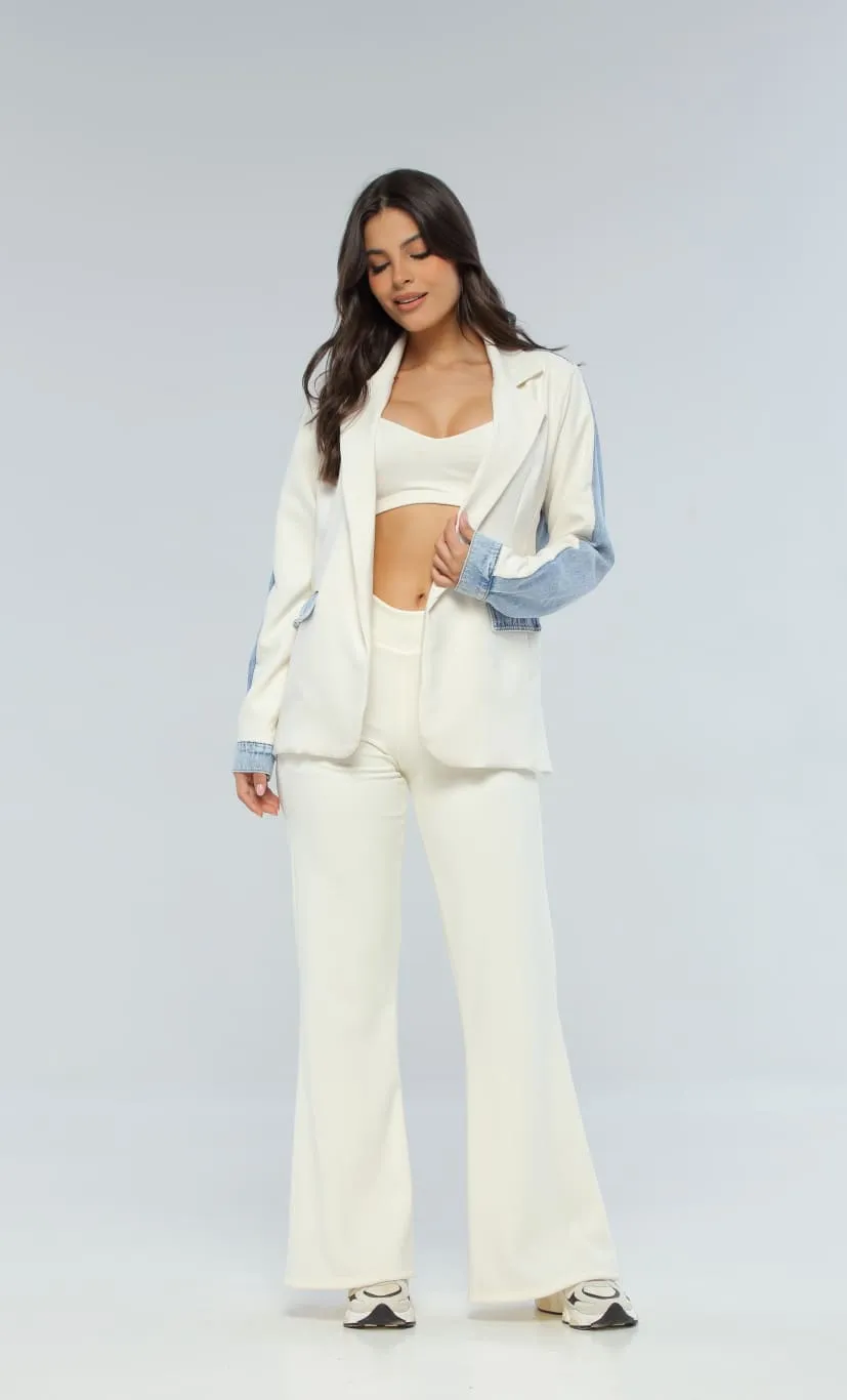 Blazer Denim Azul/Beige