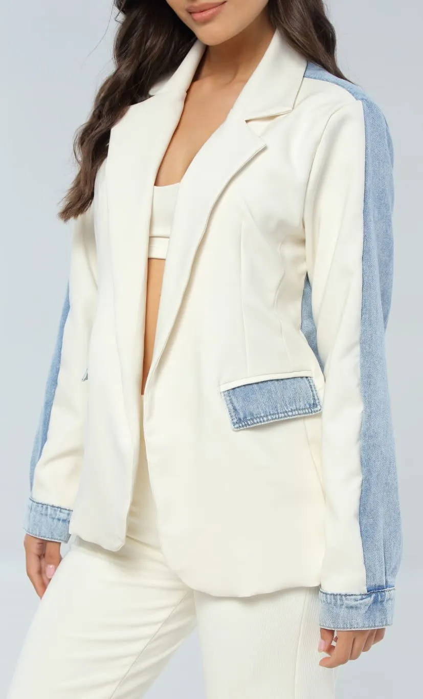 Blazer Denim Azul/Beige