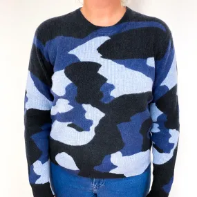 Blue Camouflage Cashmere Crew Neck Jumper Large