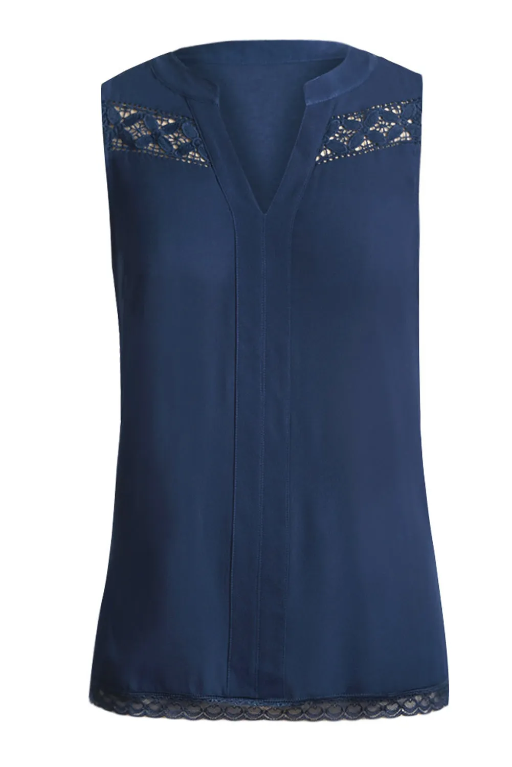 Blue Crochet Yoke Sleeveless Top