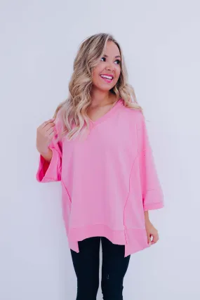 Brooks Bleach Washed V-Neck Top - Light Pink
