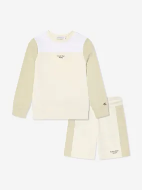 Calvin Klein Boys Colourblock Shorts Set in Beige