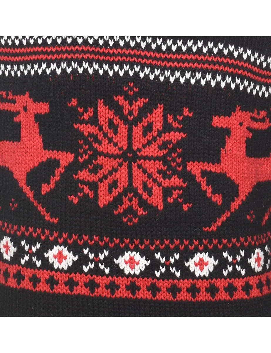 Chaps Nordic Black, White & Red Christmas Jumper - L