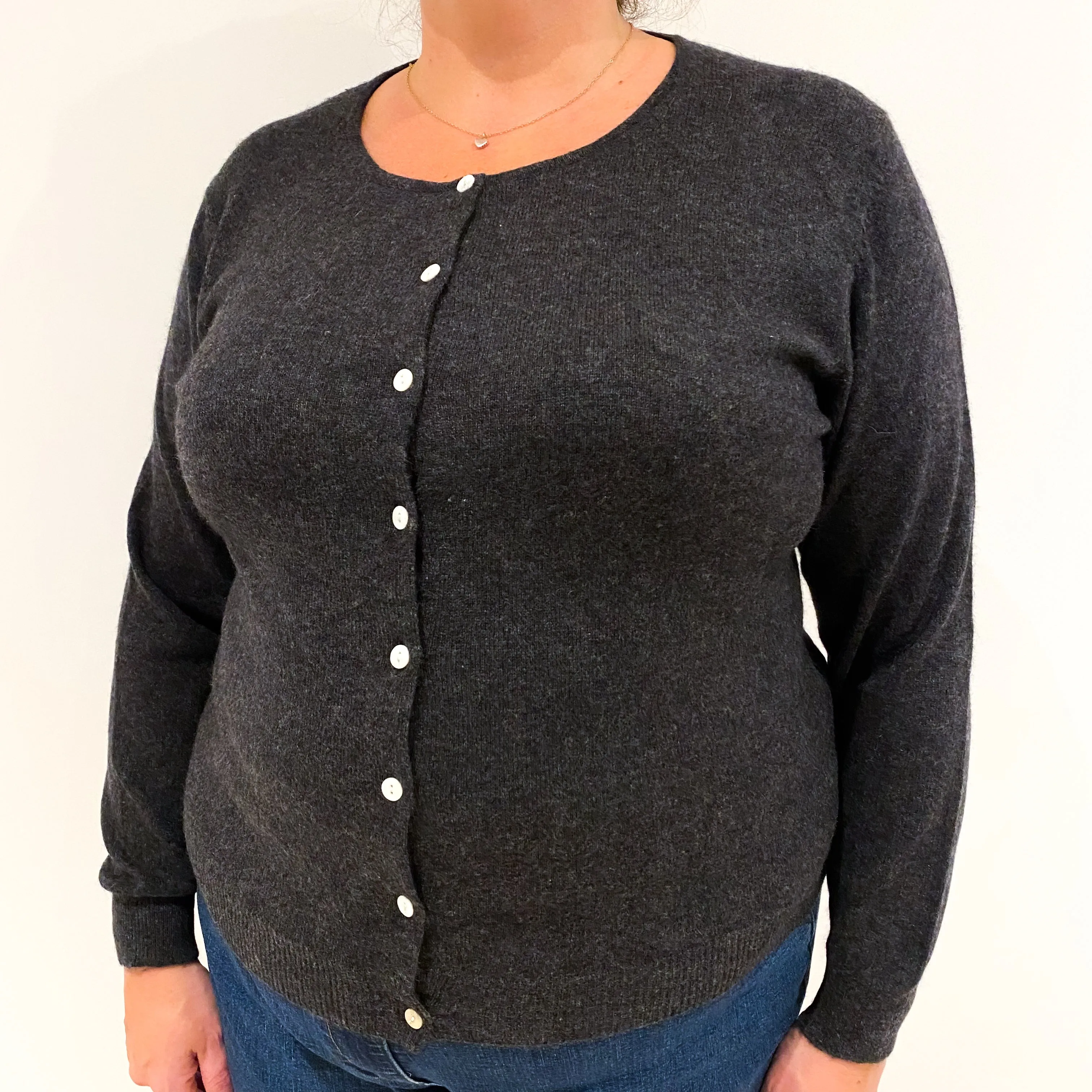 Charcoal Grey Cashmere V-Neck Cardigan Extra Large