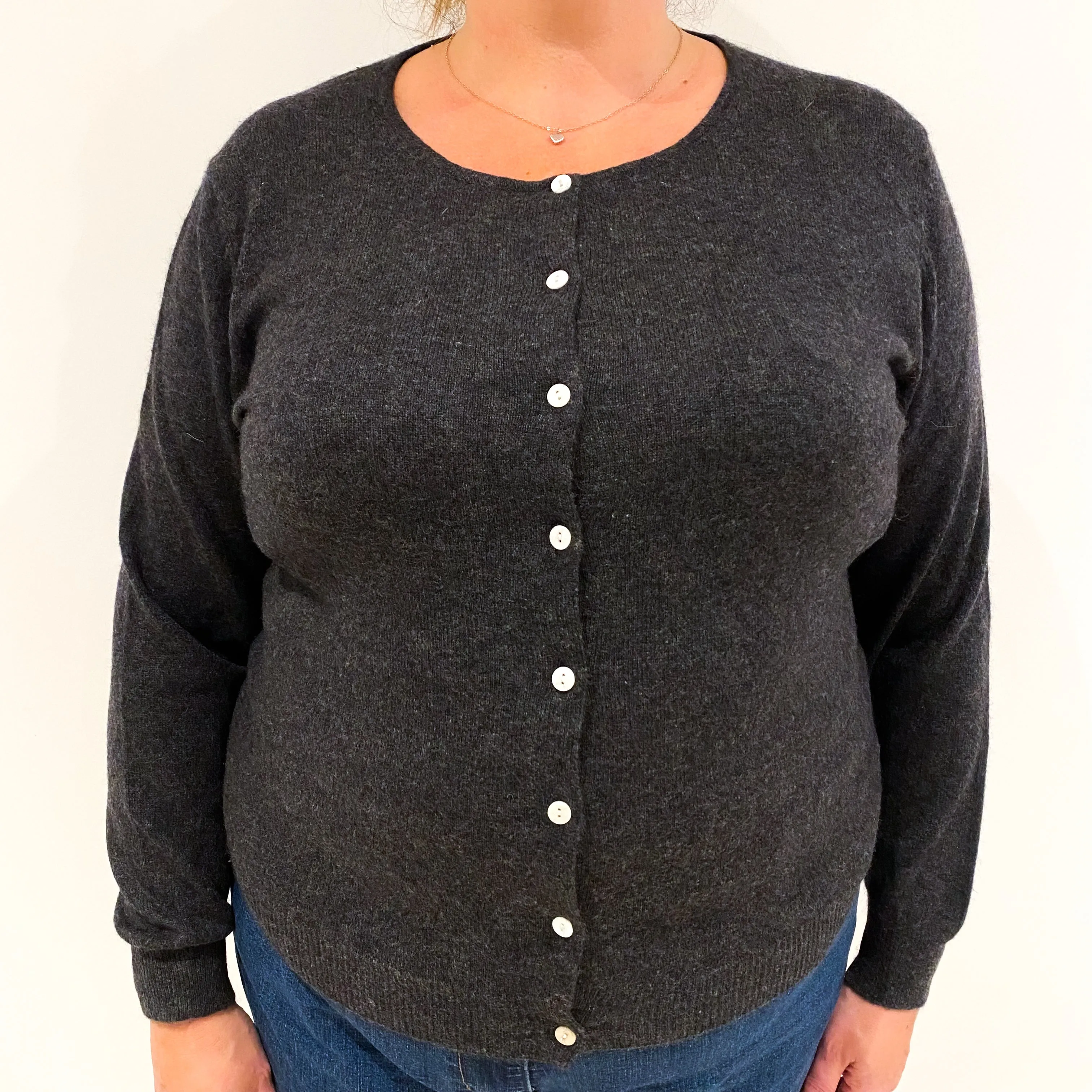 Charcoal Grey Cashmere V-Neck Cardigan Extra Large