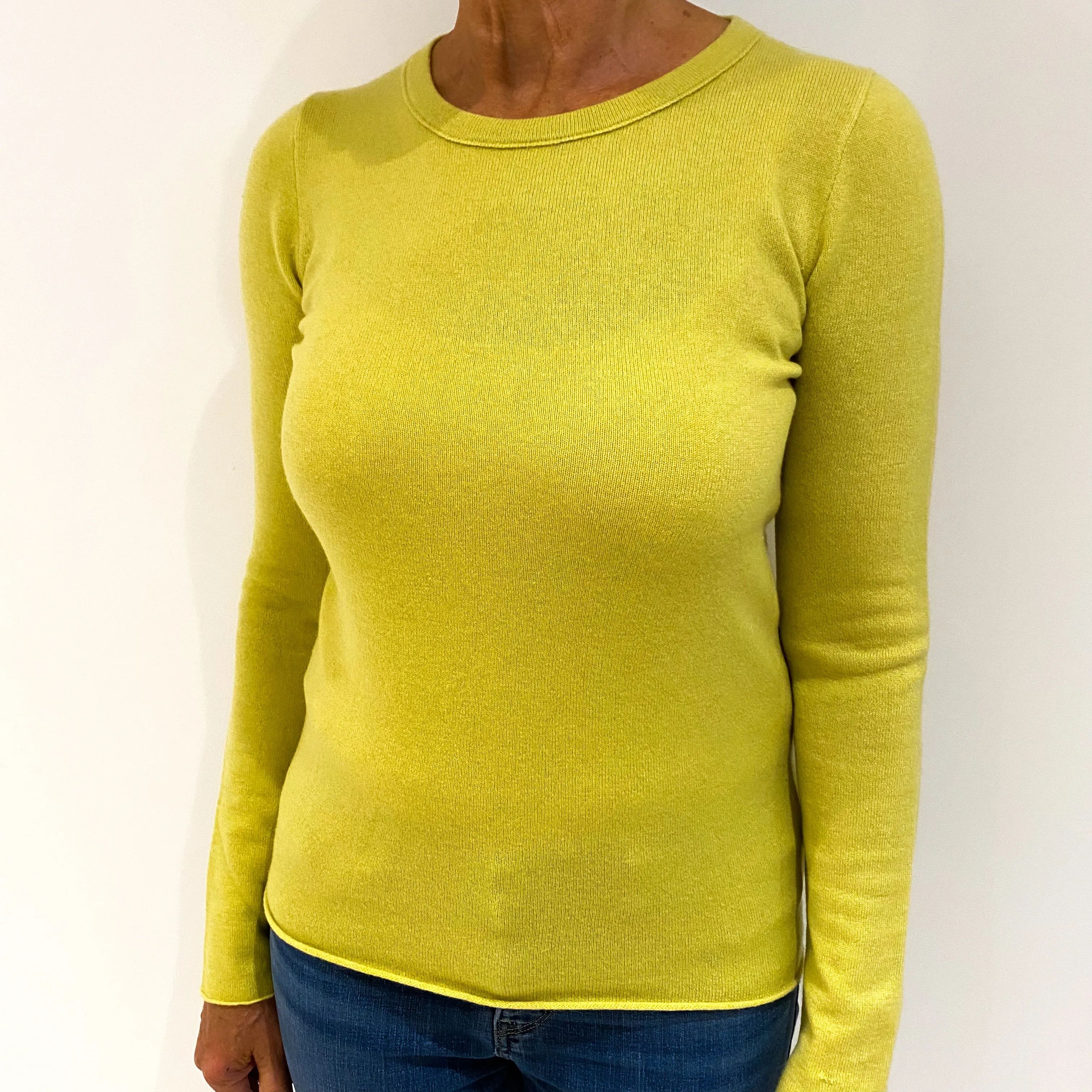 Chartreuse Yellow Cashmere Crew Neck Jumper Medium