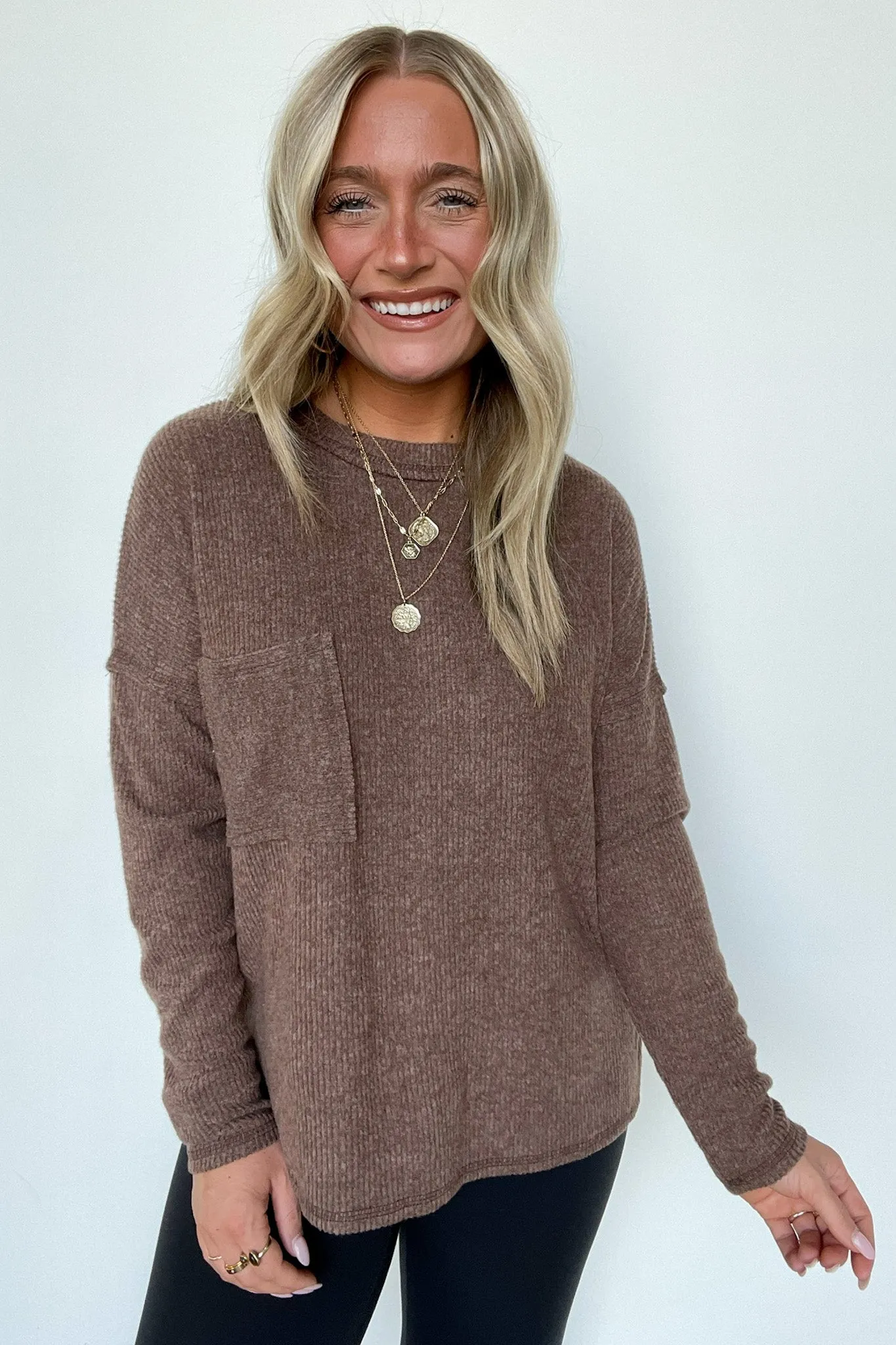 Chill Essentials Ribbed Brushed Knit Pocket Top