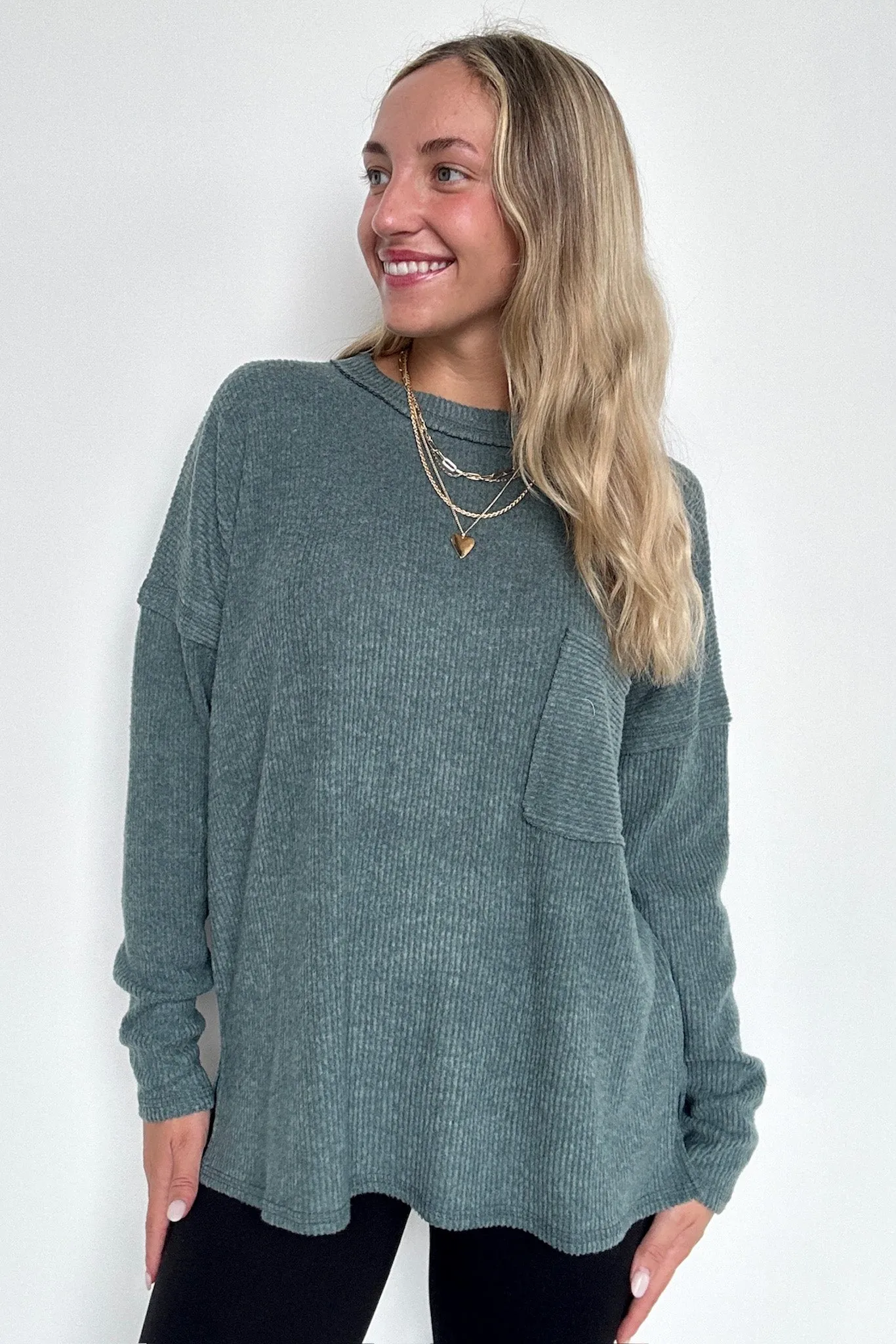 Chill Essentials Ribbed Brushed Knit Pocket Top