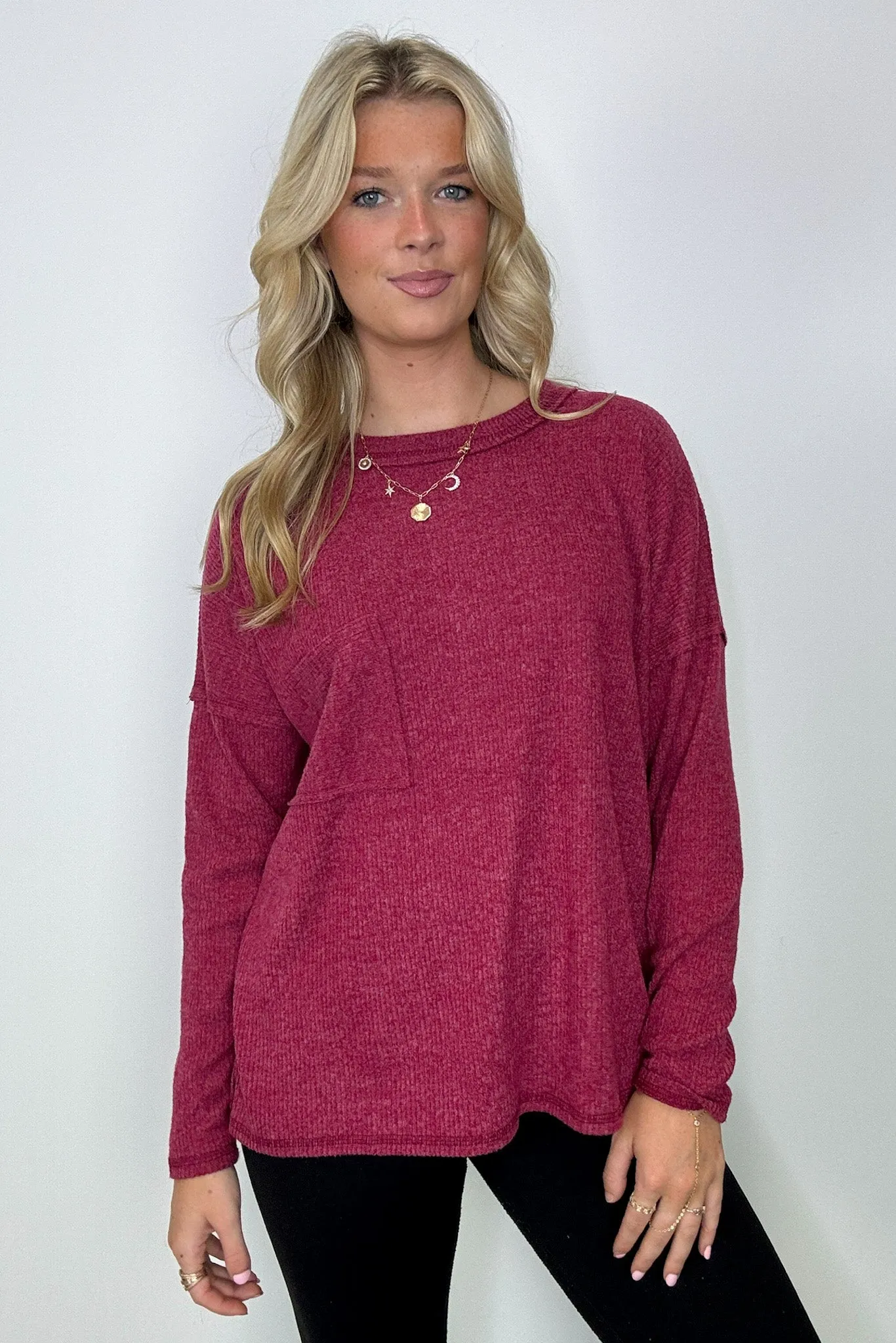 Chill Essentials Ribbed Brushed Knit Pocket Top