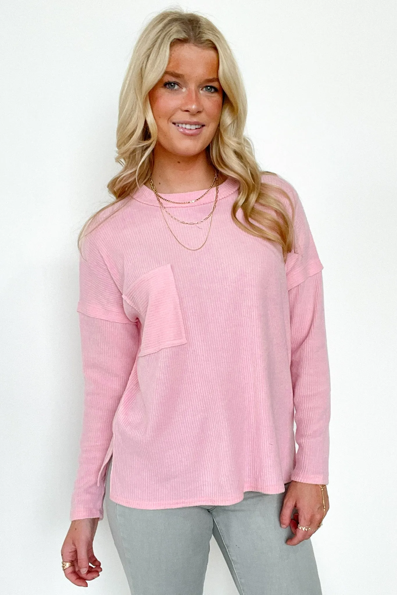 Chill Essentials Ribbed Brushed Knit Pocket Top