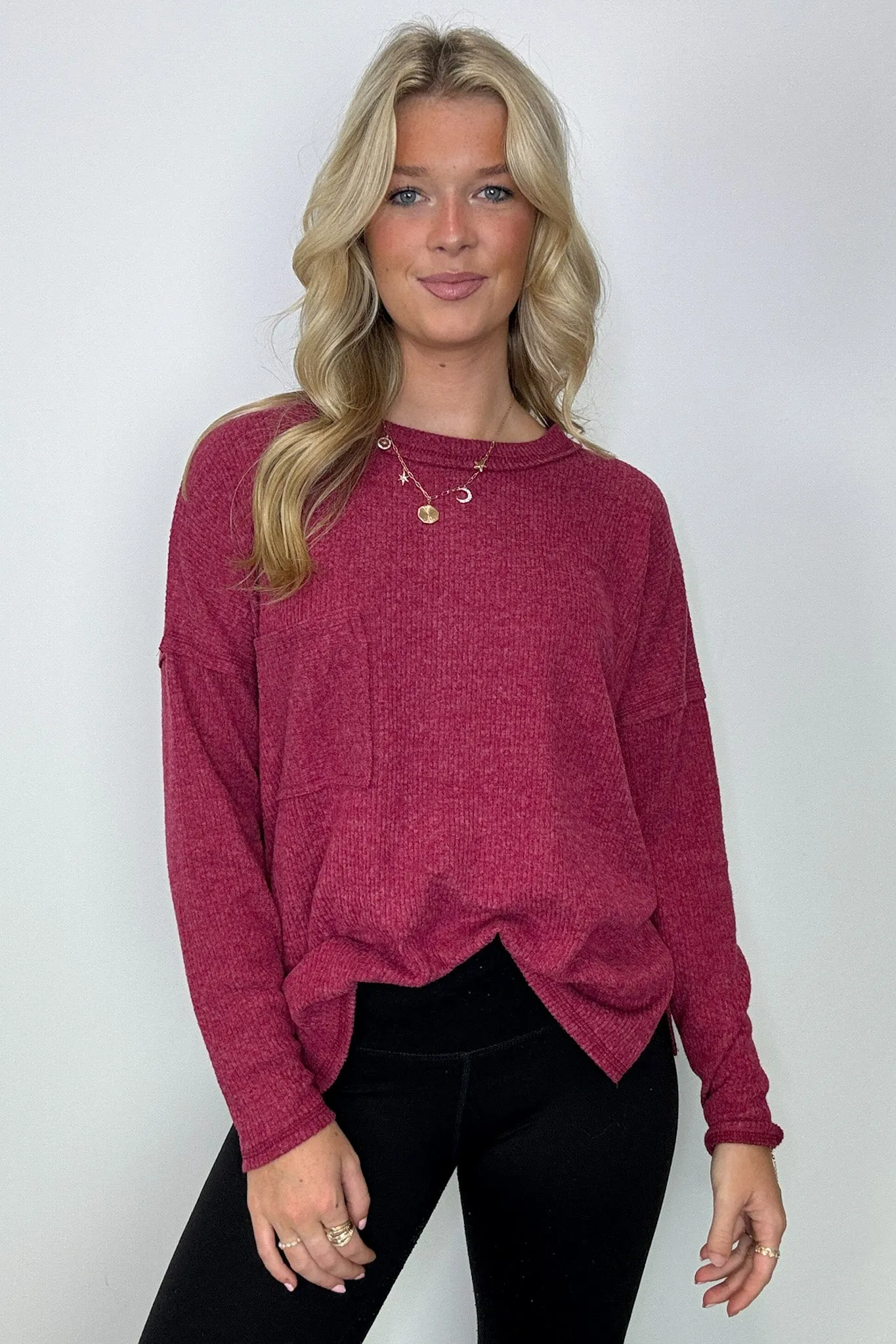 Chill Essentials Ribbed Brushed Knit Pocket Top