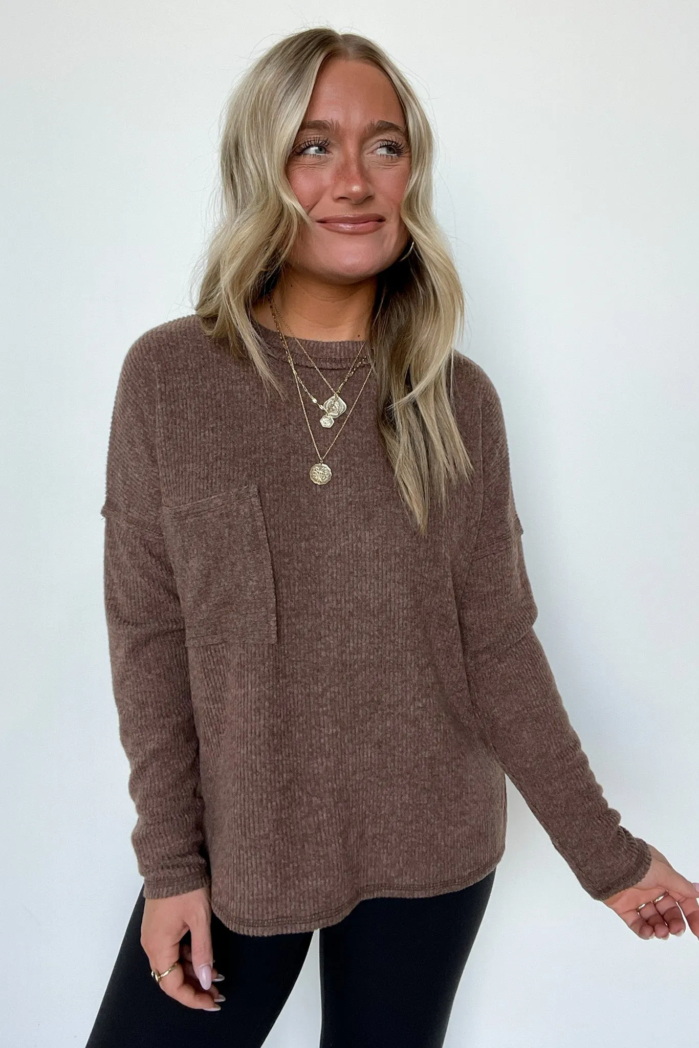 Chill Essentials Ribbed Brushed Knit Pocket Top