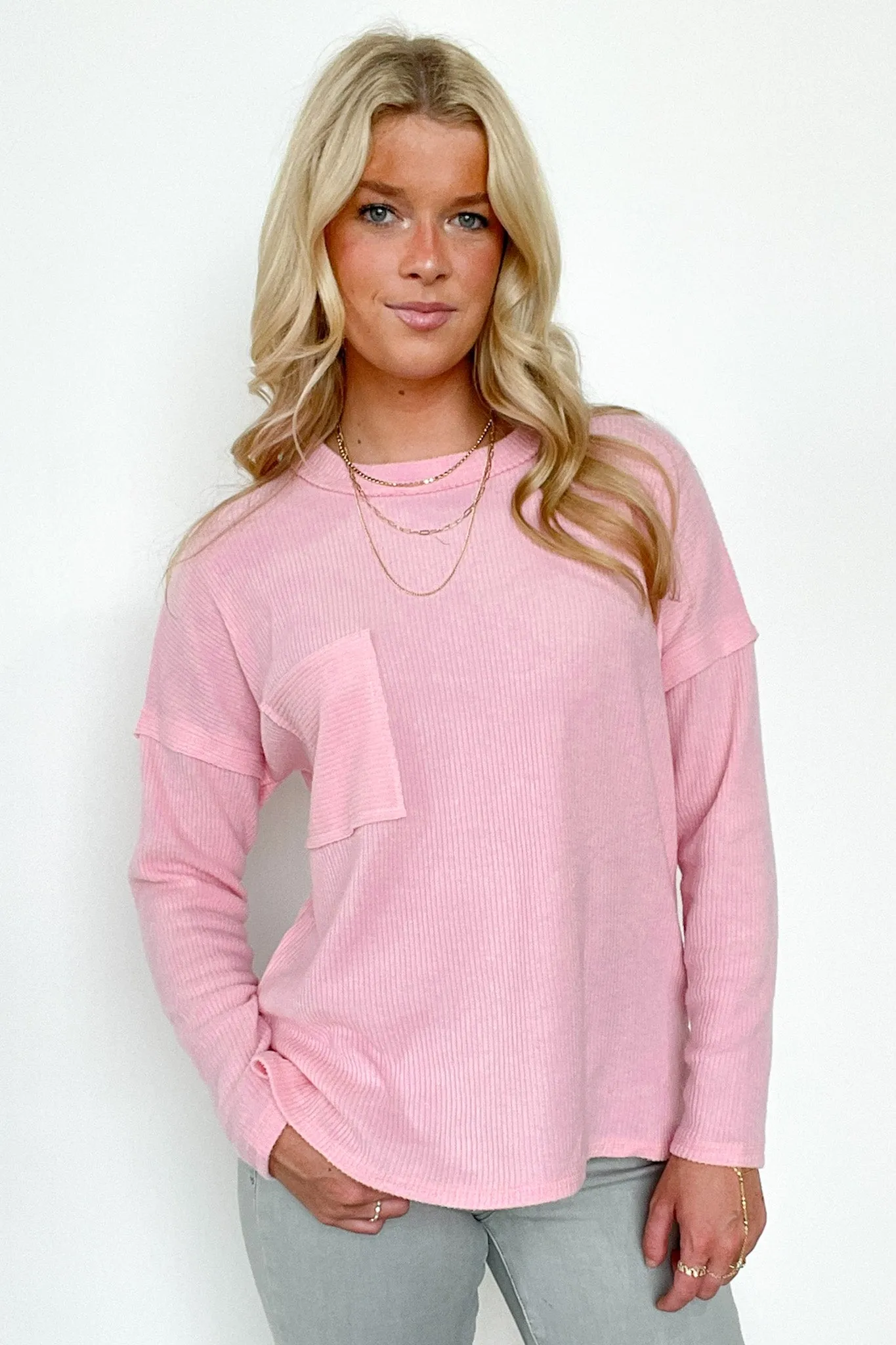 Chill Essentials Ribbed Brushed Knit Pocket Top