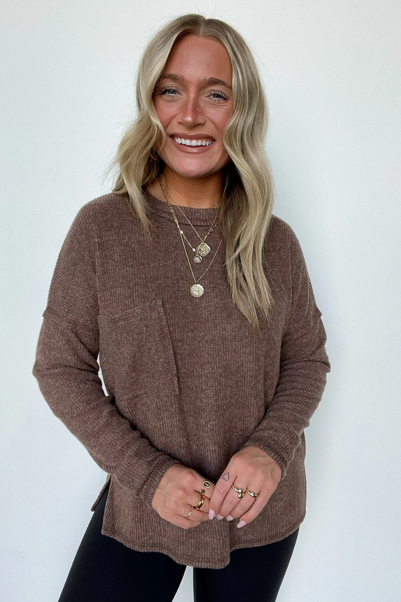 Chill Essentials Ribbed Brushed Knit Pocket Top