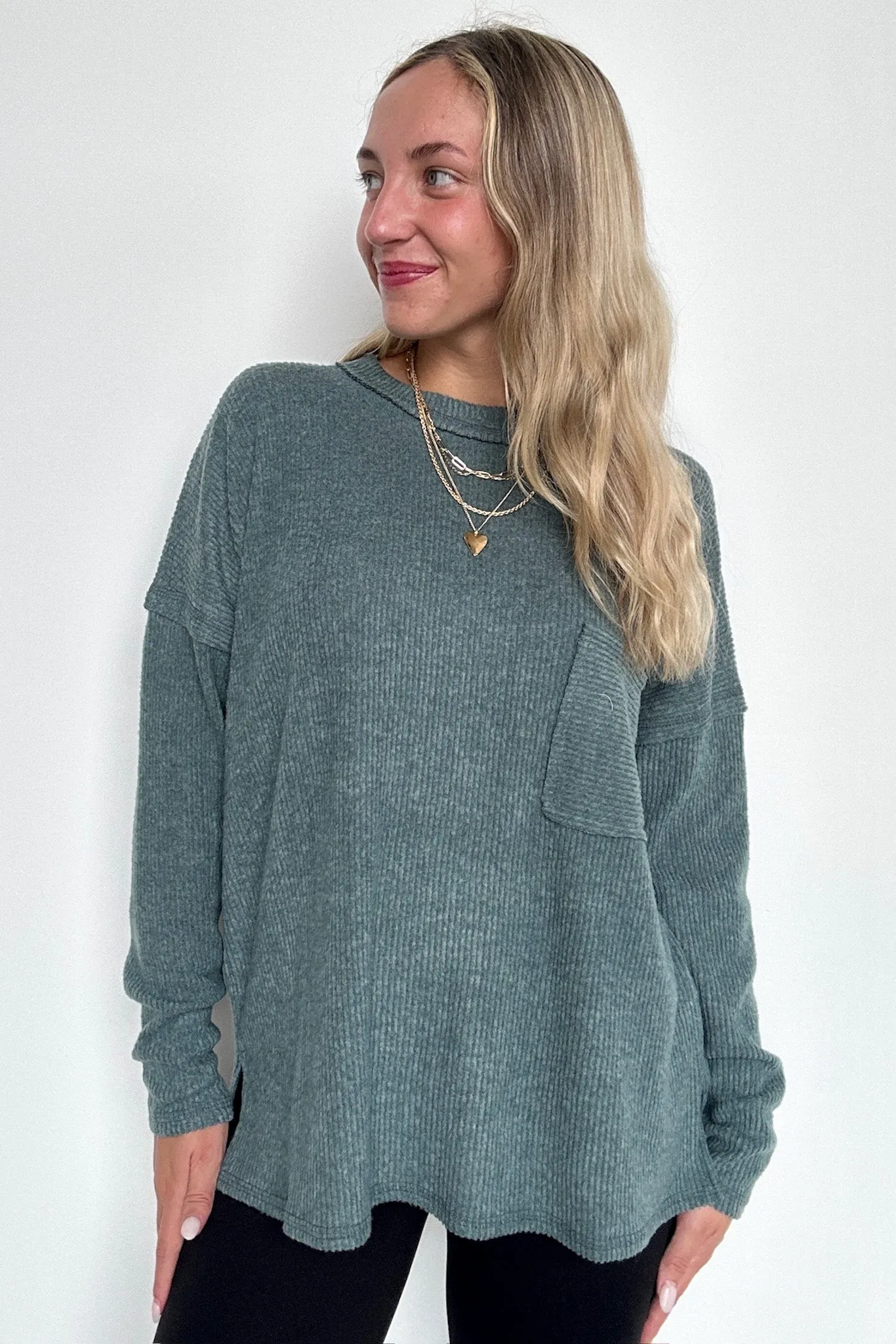 Chill Essentials Ribbed Brushed Knit Pocket Top