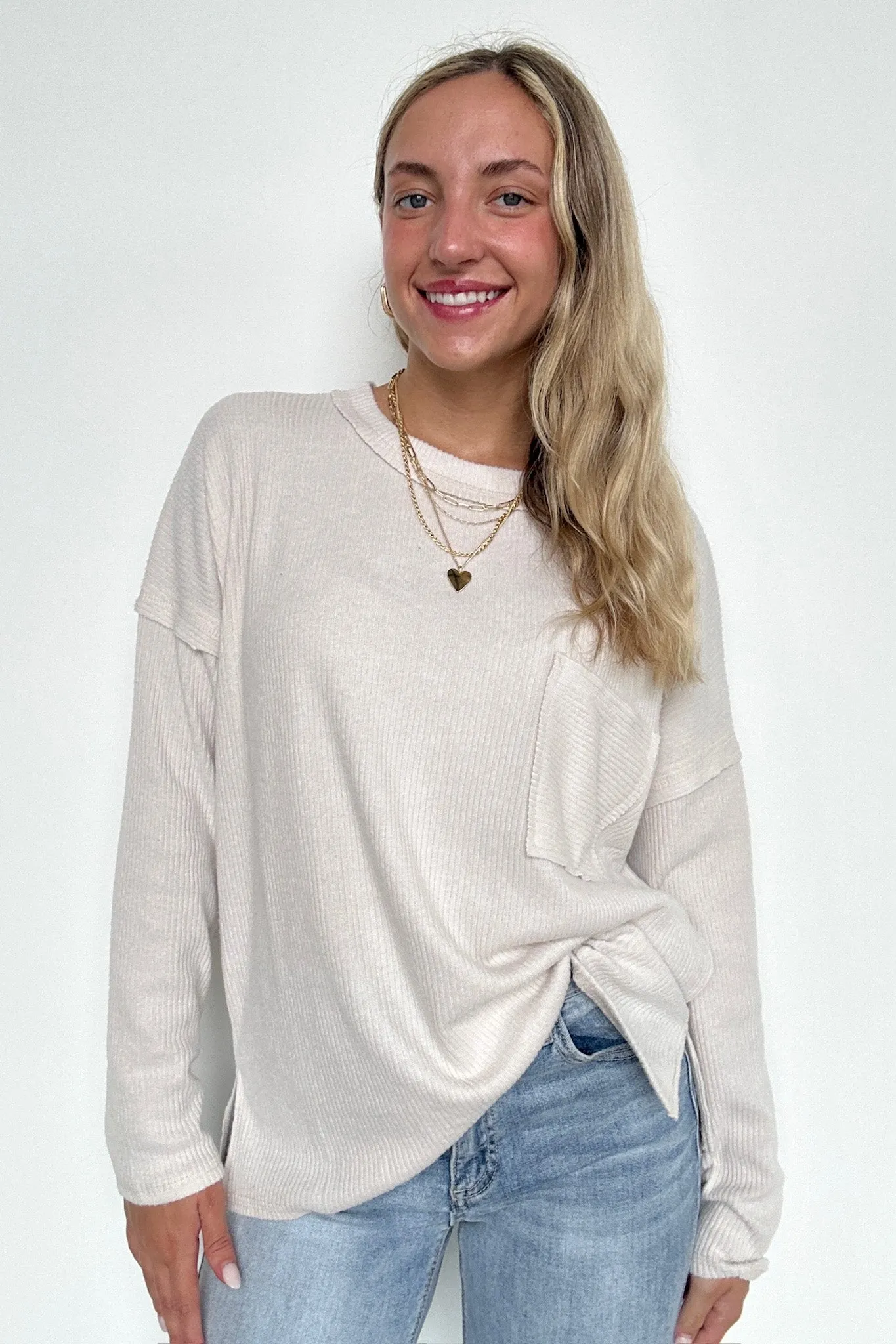 Chill Essentials Ribbed Brushed Knit Pocket Top