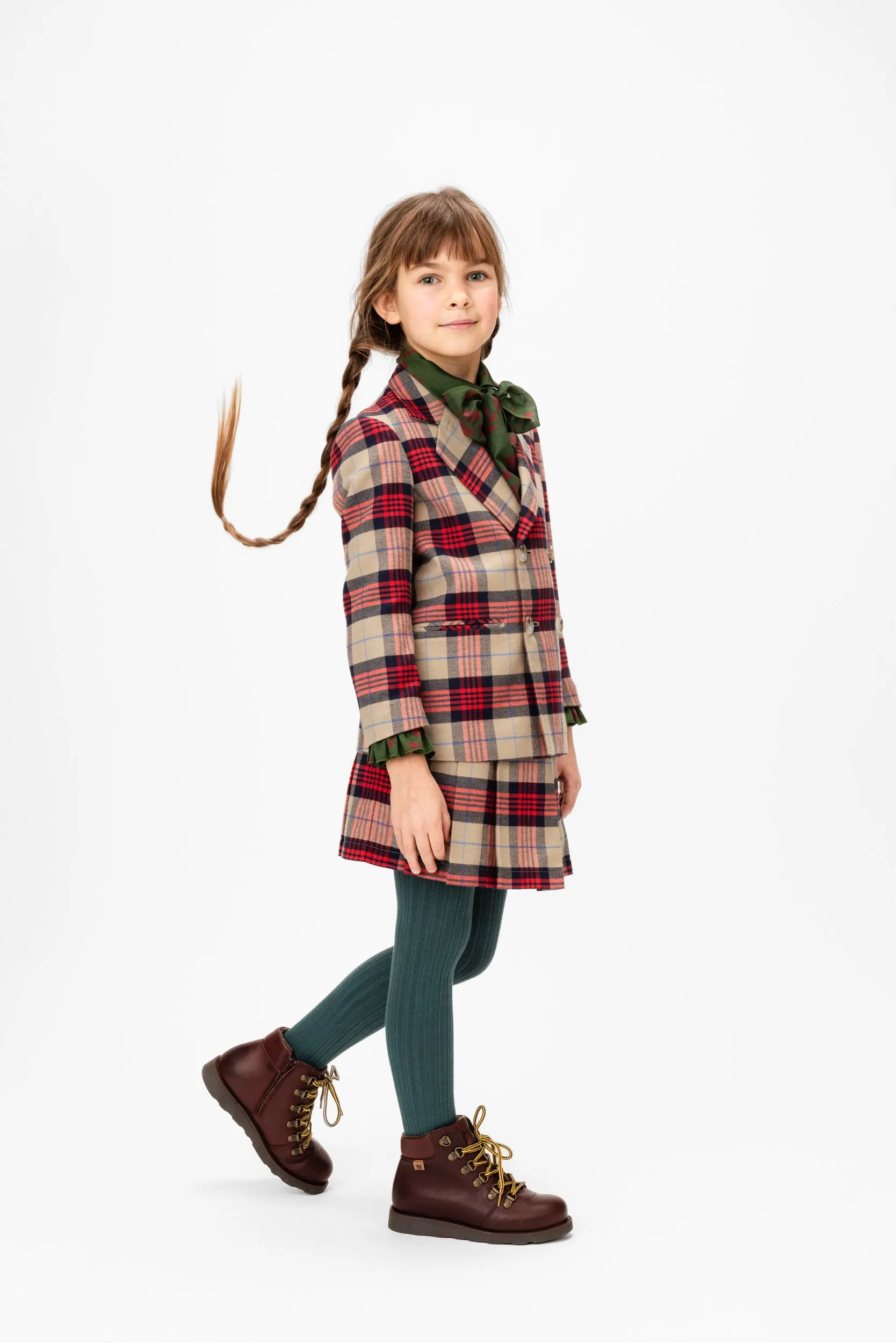 Cotton Double Breasted Blazer Tartan Plaid, Red