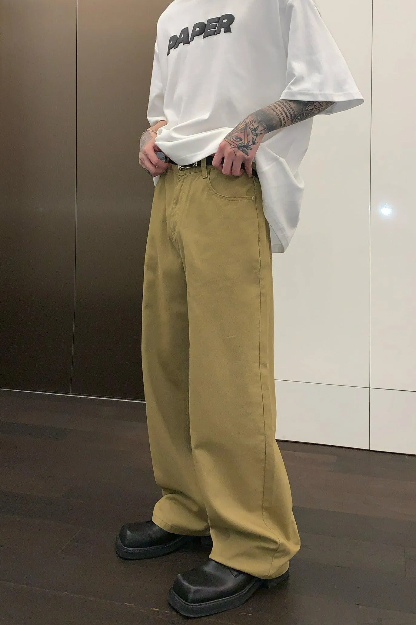 Cui Plain Solid Color Wide Jeans