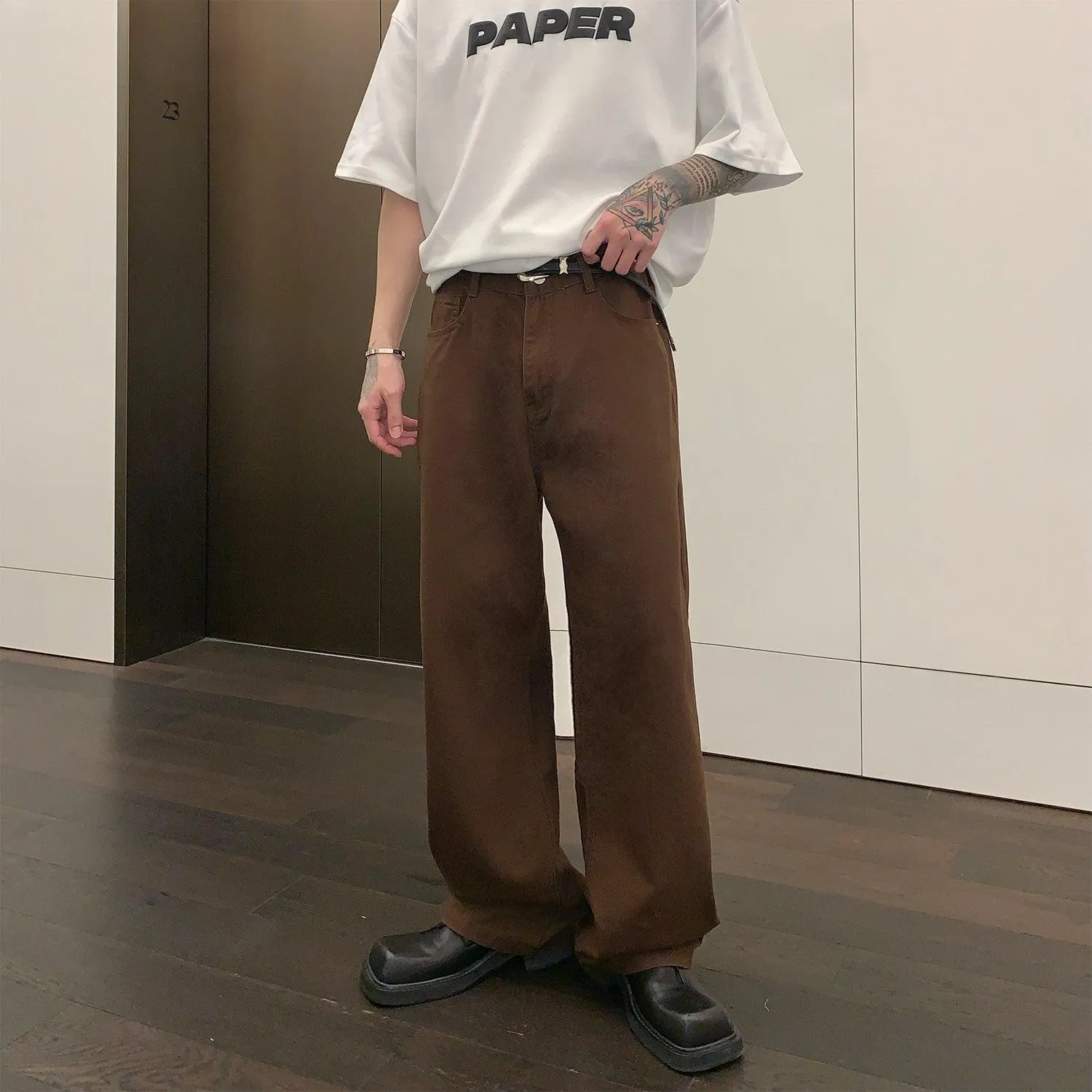 Cui Plain Solid Color Wide Jeans