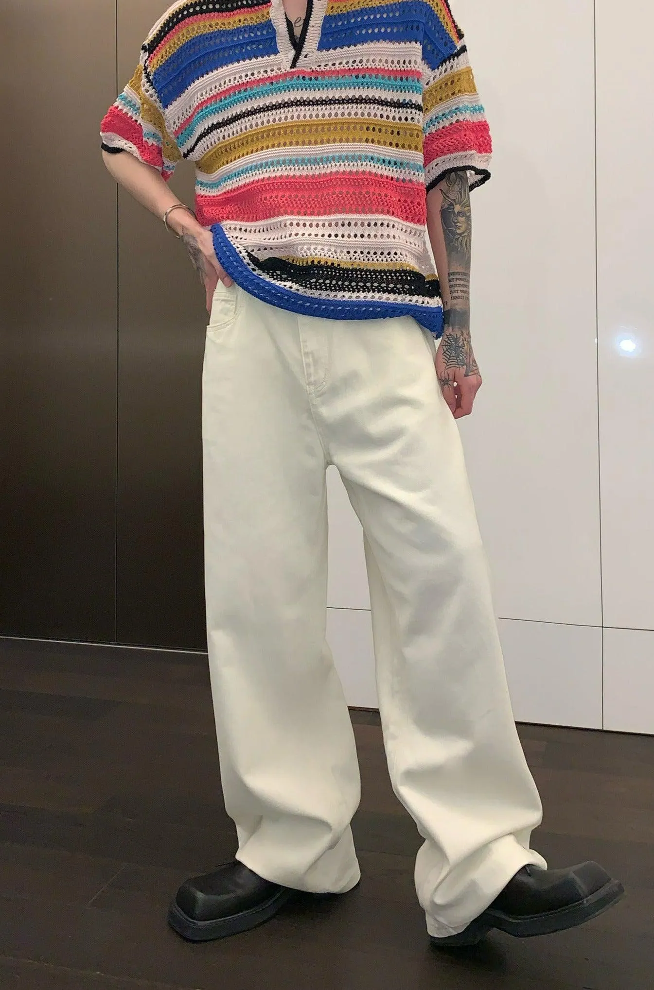 Cui Plain Solid Color Wide Jeans