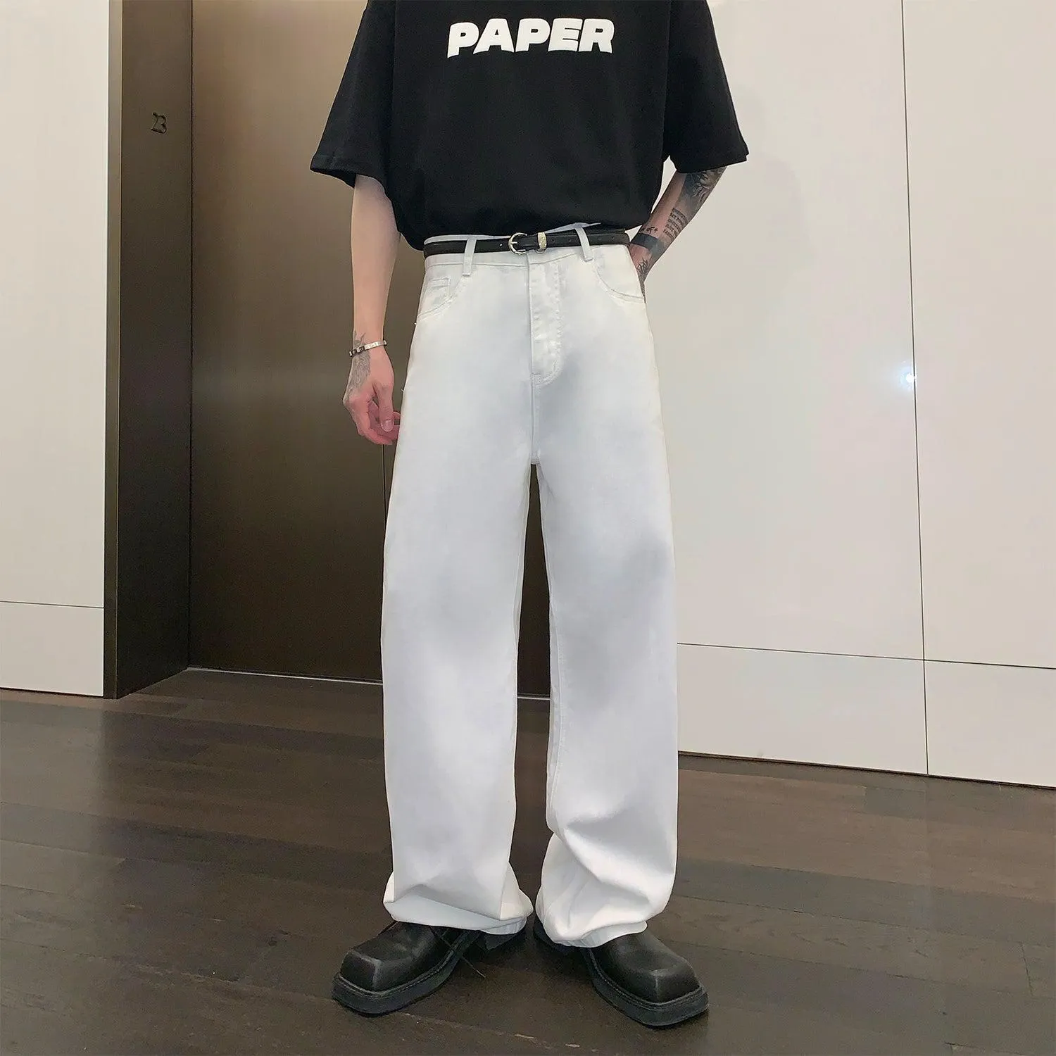 Cui Plain Solid Color Wide Jeans