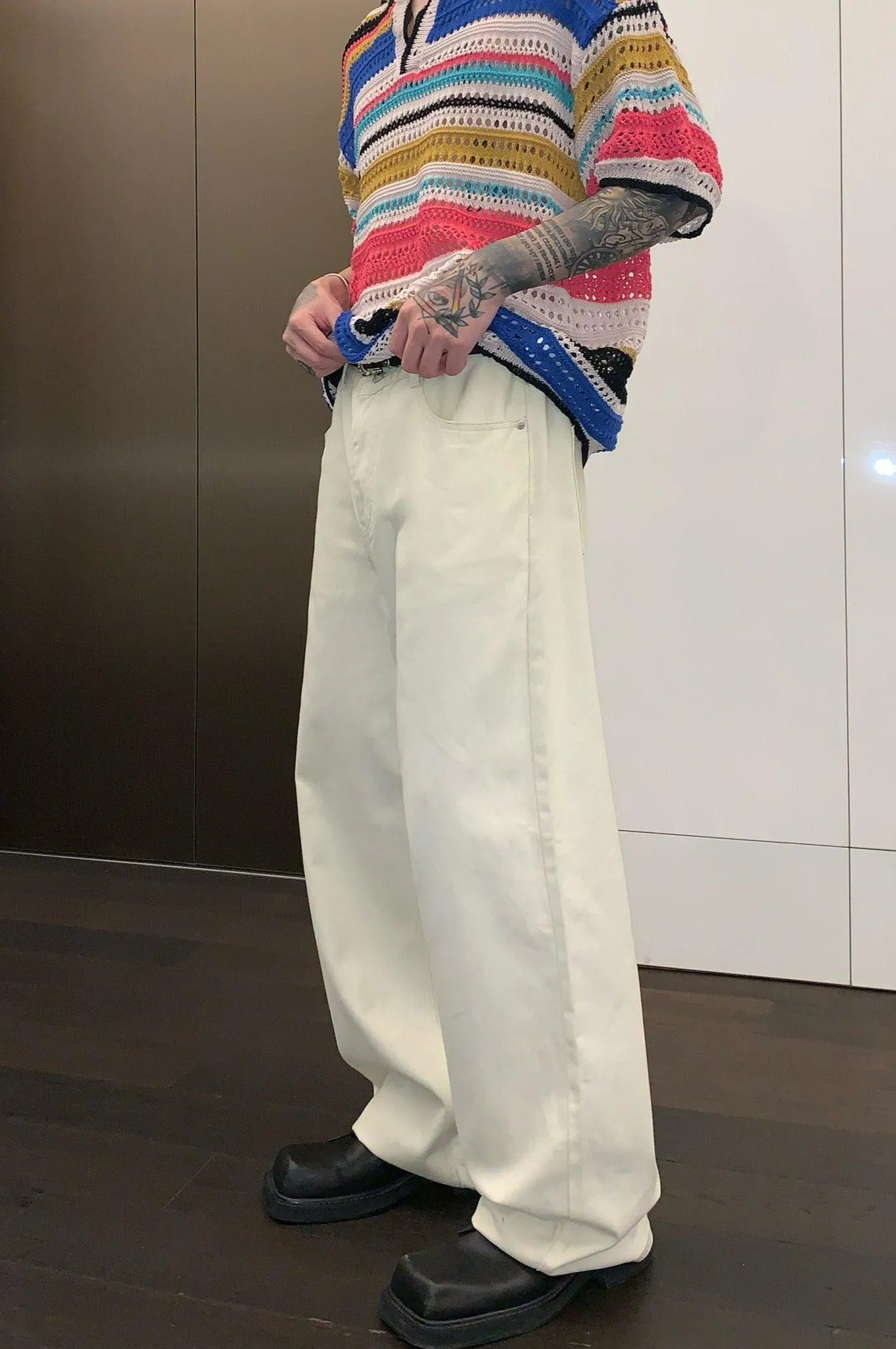 Cui Plain Solid Color Wide Jeans