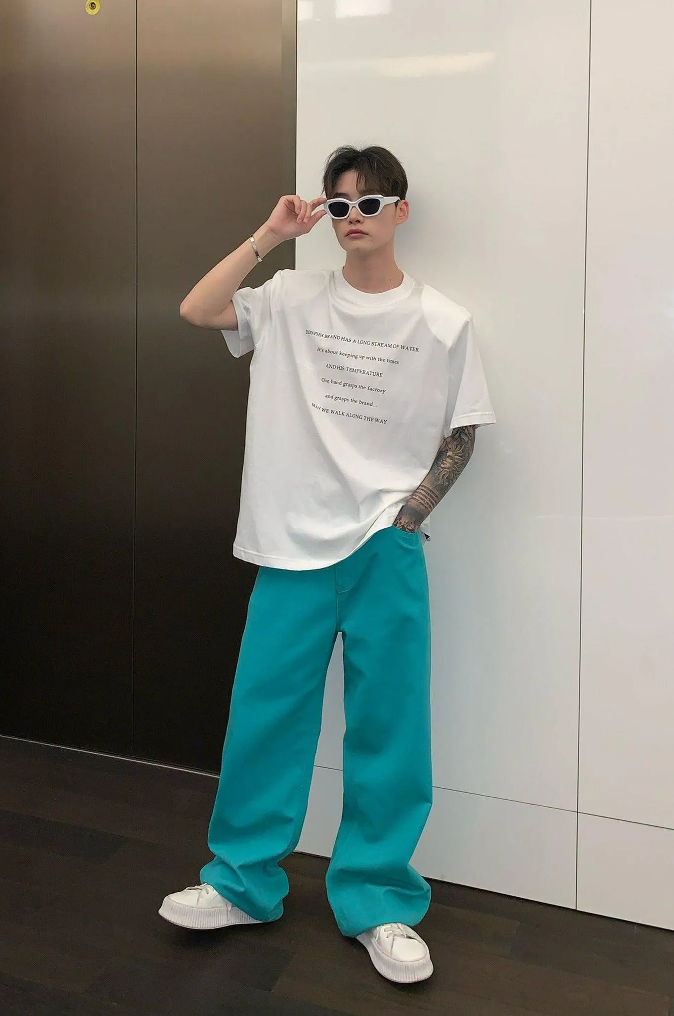 Cui Plain Solid Color Wide Jeans