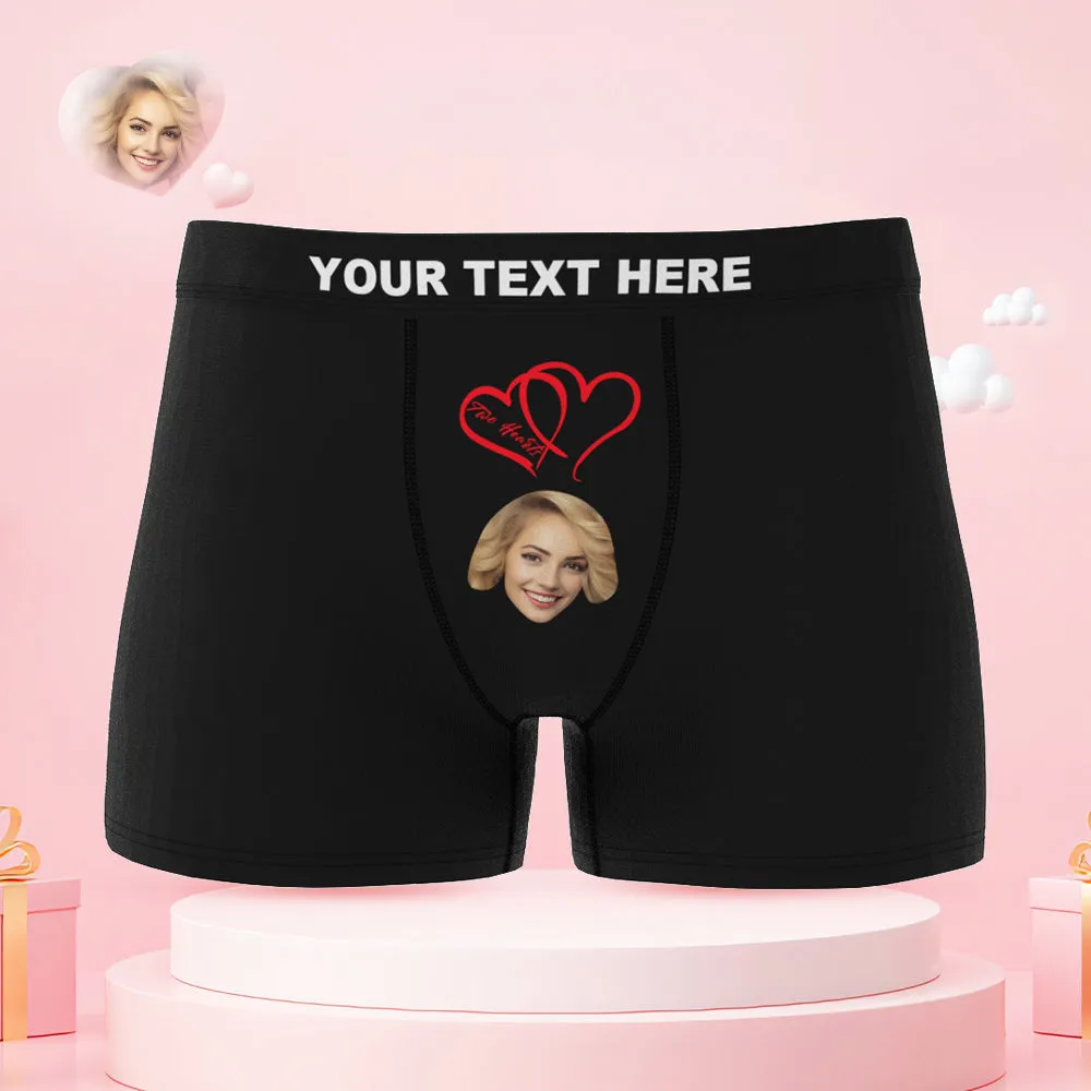 Custom Face Couple Underwear Two Hearts One Love Personalized Underwear Valentine's Day Gift