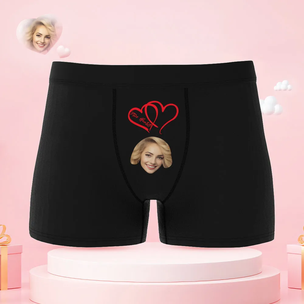 Custom Face Couple Underwear Two Hearts One Love Personalized Underwear Valentine's Day Gift