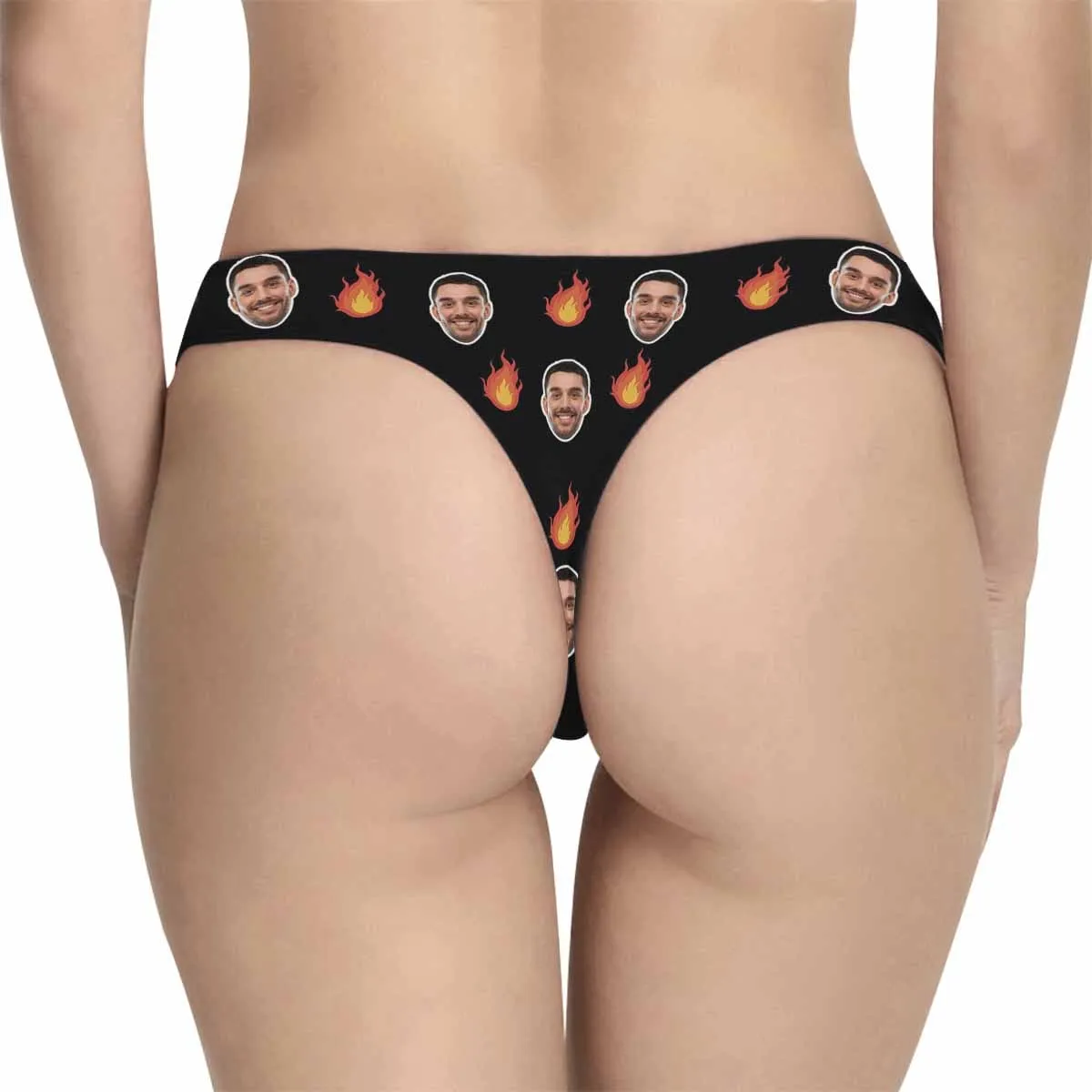 Custom Face Underwear for Her Personalized Fire Black Thongs Panty Women's Lingerie Gifts for Girlfriend & Wife