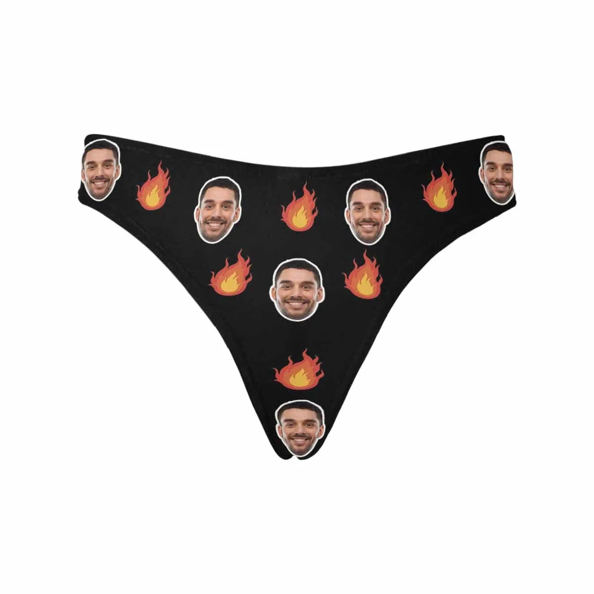 Custom Face Underwear for Her Personalized Fire Black Thongs Panty Women's Lingerie Gifts for Girlfriend & Wife