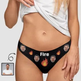Custom Face Underwear for Her Personalized Fire Black Thongs Panty Women's Lingerie Gifts for Girlfriend & Wife